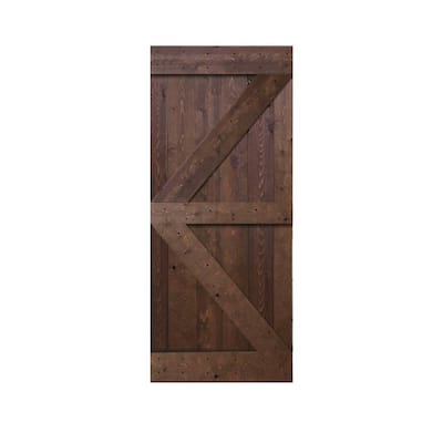 CALHOME K Series 36 in. x 84 in. Walnut Stain Solid Knotty Pine Wood ...