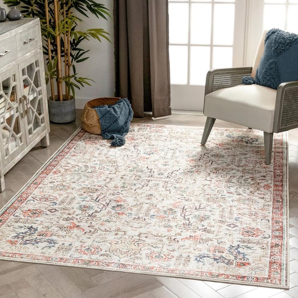 Lotus Pomona Ivory 3 ft. 11 in. x 5 ft. 3 in. Vintage Medallion Oriental Area Rug