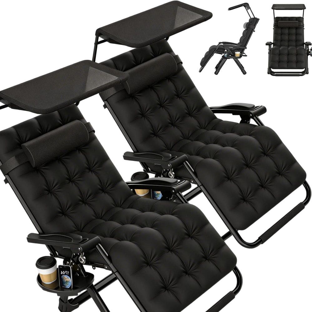 2 Piece Zero Gravity Chair with Canopy, Folding Reclining Lounge Chair 440 lbs. with Cushion and Holder price history on PriceWatchPro