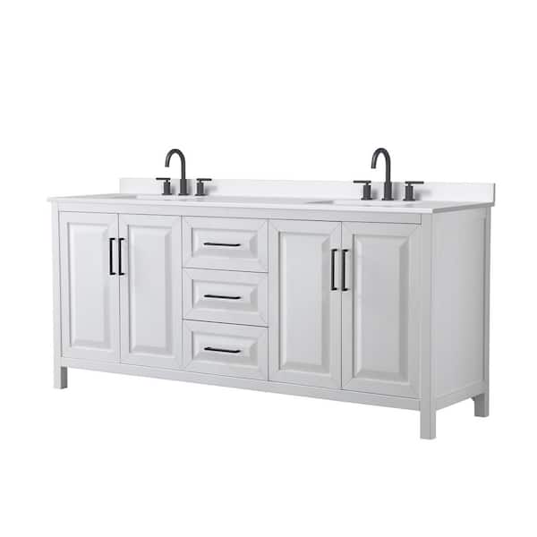 Daria 80 in. W. x 22 in. D x 35.75 in. H Double Bath Vanity in White with White Quartz Top