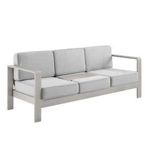 Kelten Anodized Gray Aluminum Outdoor 3-Seater Couch with Polyester Gray Cushions