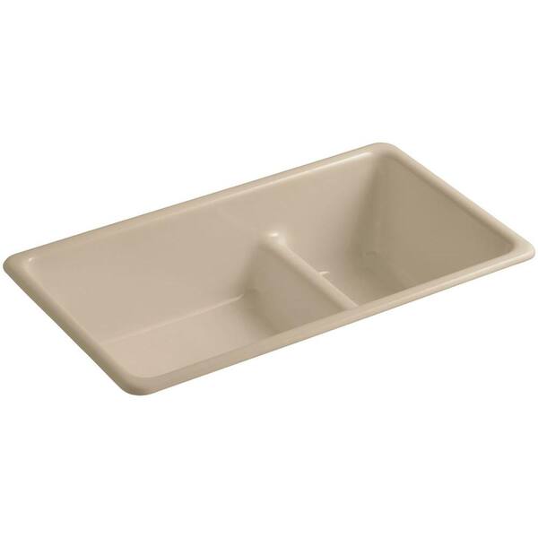 KOHLER Dual Mount Cast-Iron 33 in. Double Basin Kitchen Sink in Mexican Sand