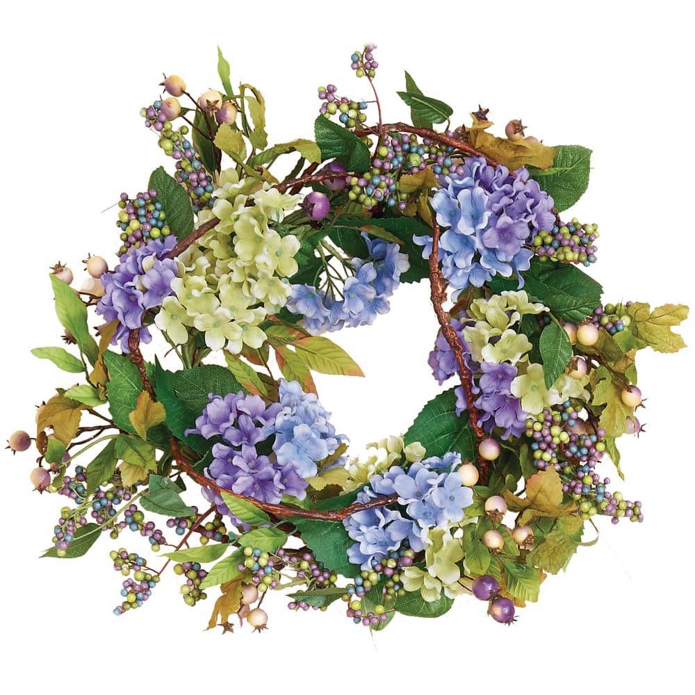 22 in. Artificial Blue Hydrangea Wreath