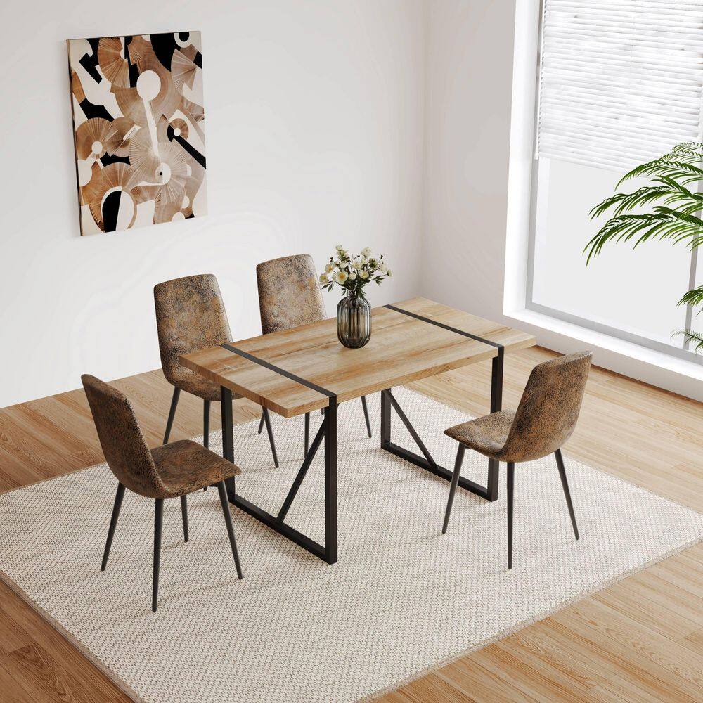Modern Brown Suedette Dining Chairs with Upholstered and Sturdy Black Metal