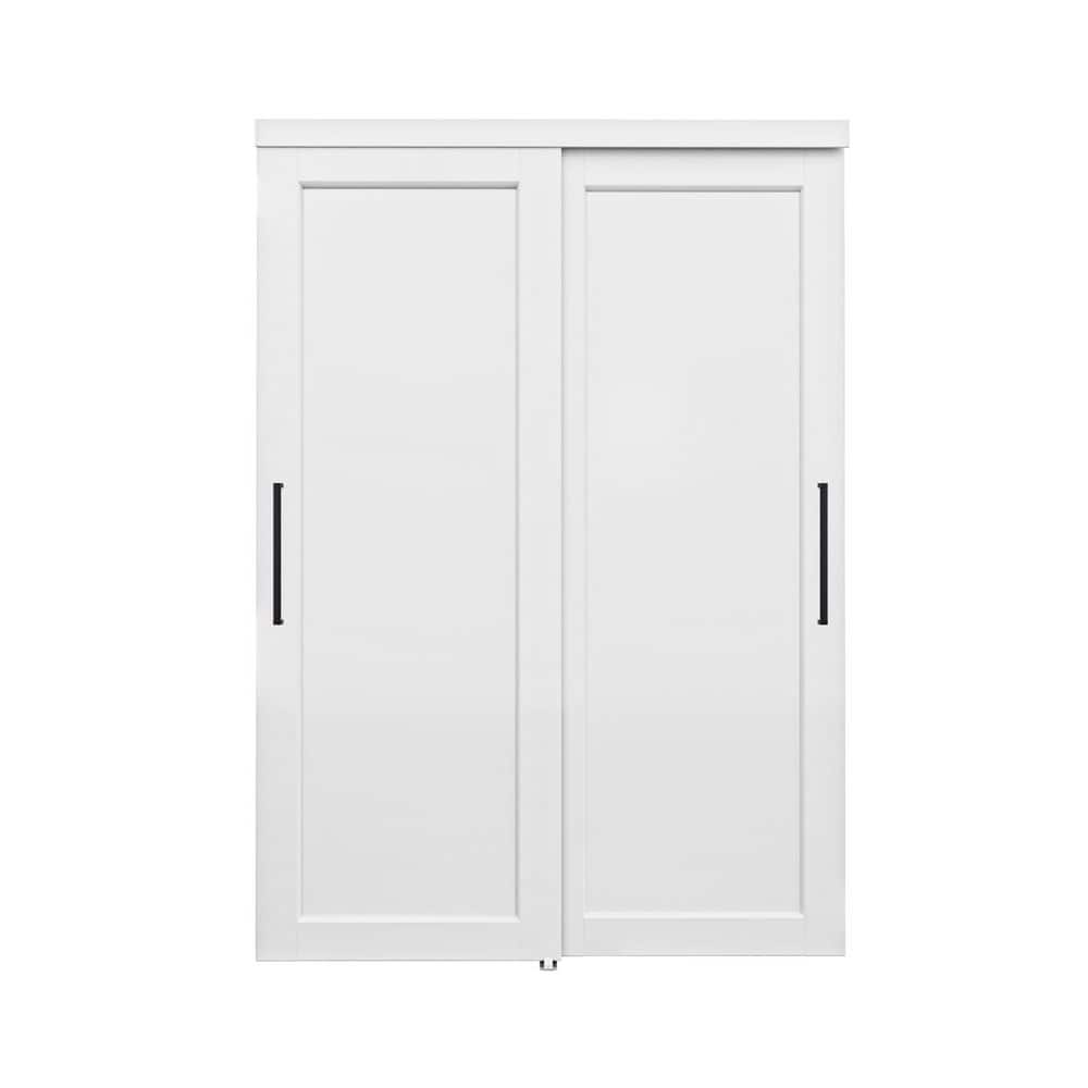 60 in. x 96 in. Paneled 1-Lite Blank Pattern White Primed MDF Sliding Door with Hardware and Black Handles price history on PriceWatchPro