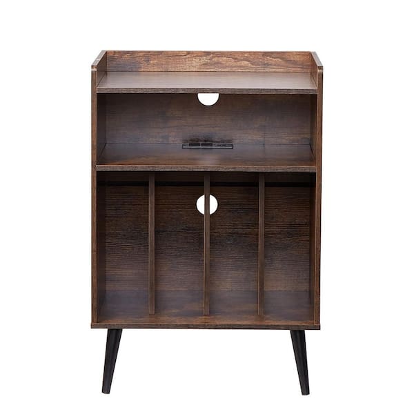 Record Player Stand / LED Light, 3 Tiers Turntable Stand with Charging Station and USB Ports, Full Motion, 20 in. Size