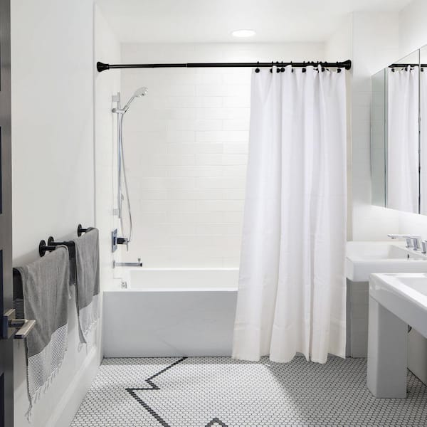 Round shower curtain rod for quarter-circle bathtub, stainless steel black  or white.