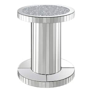 Dorielle 19.5 in. Mirrored Crystal Inlay Wood Round Top Accent Table