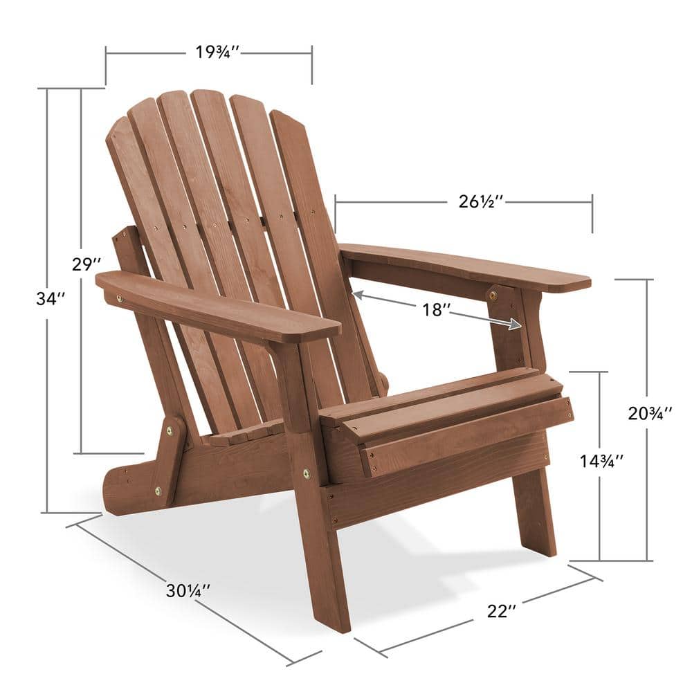 Espresso Brown Solid Wood Folding Adirondack Chair with Arms