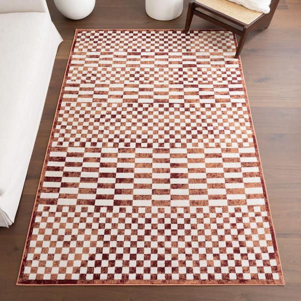 Kallie Washable Tiled Brick 7 ft. x 9 ft. Indoor Area Rug