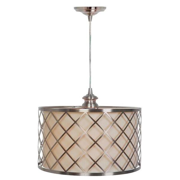 Home Decorators Collection Paula 1-Light Hardwire Brushed Nickel Pendant with White/Nickel Shade