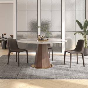 Modern Style Round Pandora Colour Pandora Stone Table Top for Kitchen 53.15 in. Walnut Pedestal Dining Table (4 Seats)