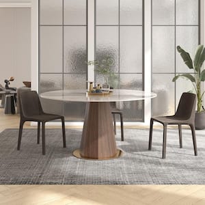 Modern Style Round Pandora Colour Pandora Stone Table Top for Kitchen 53.15 in. Walnut Pedestal Dining Table (4 Seats)