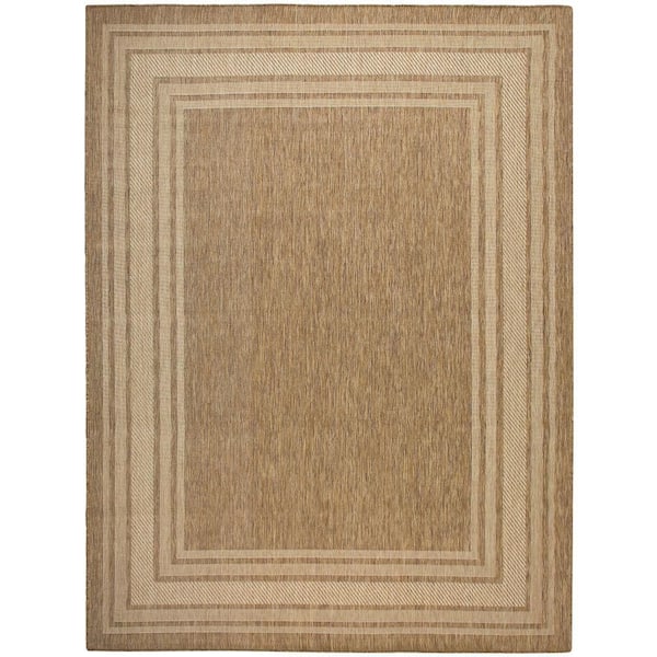 Horizon Indoor/Outdoor Natural 10 ft. x 14 ft. Bordered Contemporary Area Rug