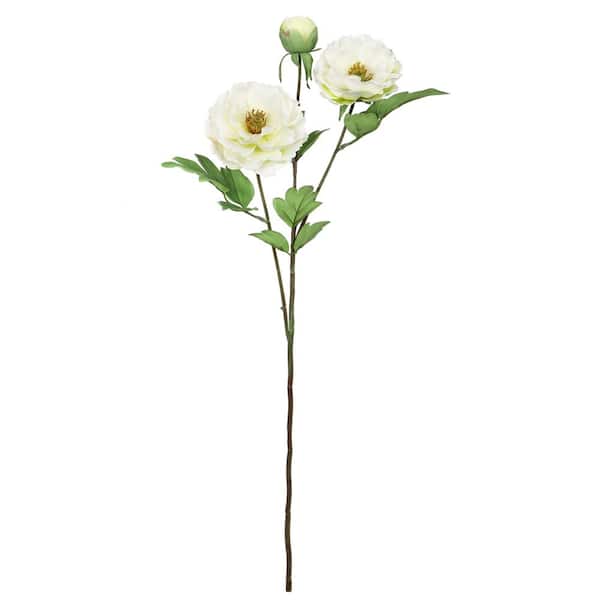 LIVING LUXURY 29 in. Cream White Artificial Tree Peony Flower Stem Spray (Set of 4)