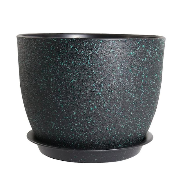 Trendspot 12 in. Finley Large Ceramic Planter (12 in. D x 12 in. H) with  Attached Saucer Blue Decorative Pot CR10853-12A - The Home Depot