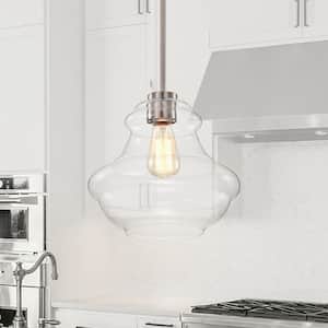 1-Light Modern Brushed Nickel Pendant Light with Clear Glass Shade, 10.5 in. 100-Watt, No Bulb Included