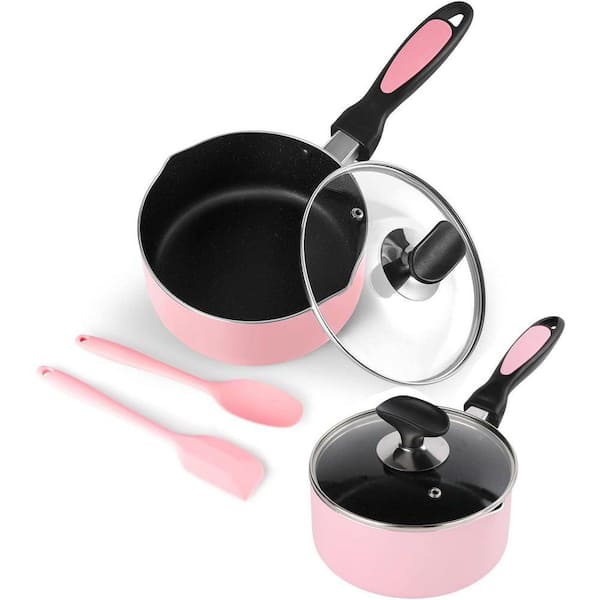 1 qt. & 2 Qt. Nonstick Aluminum Sauce Pan Set with Glass Lid, Multi-Layer Coating, Heat Resistant Handle, 2-Pack