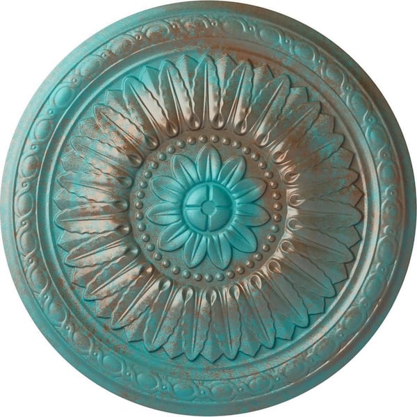 Ekena Millwork 24 in. x 1-5/8 in. Temple Urethane Ceiling (Fits Canopies upto 9-1/4 in.) ,Copper Green Patina