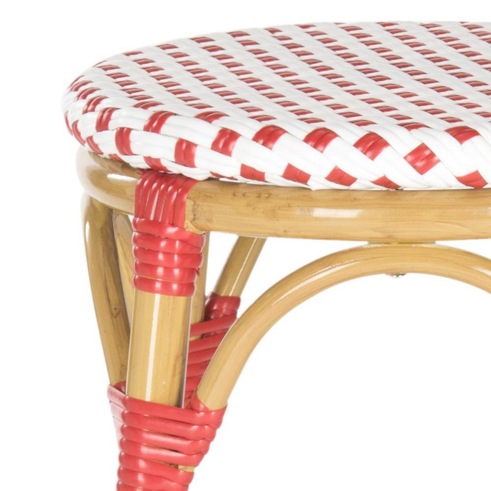Coastal Farmhouse Red & White Faux Bamboo Bar Stool