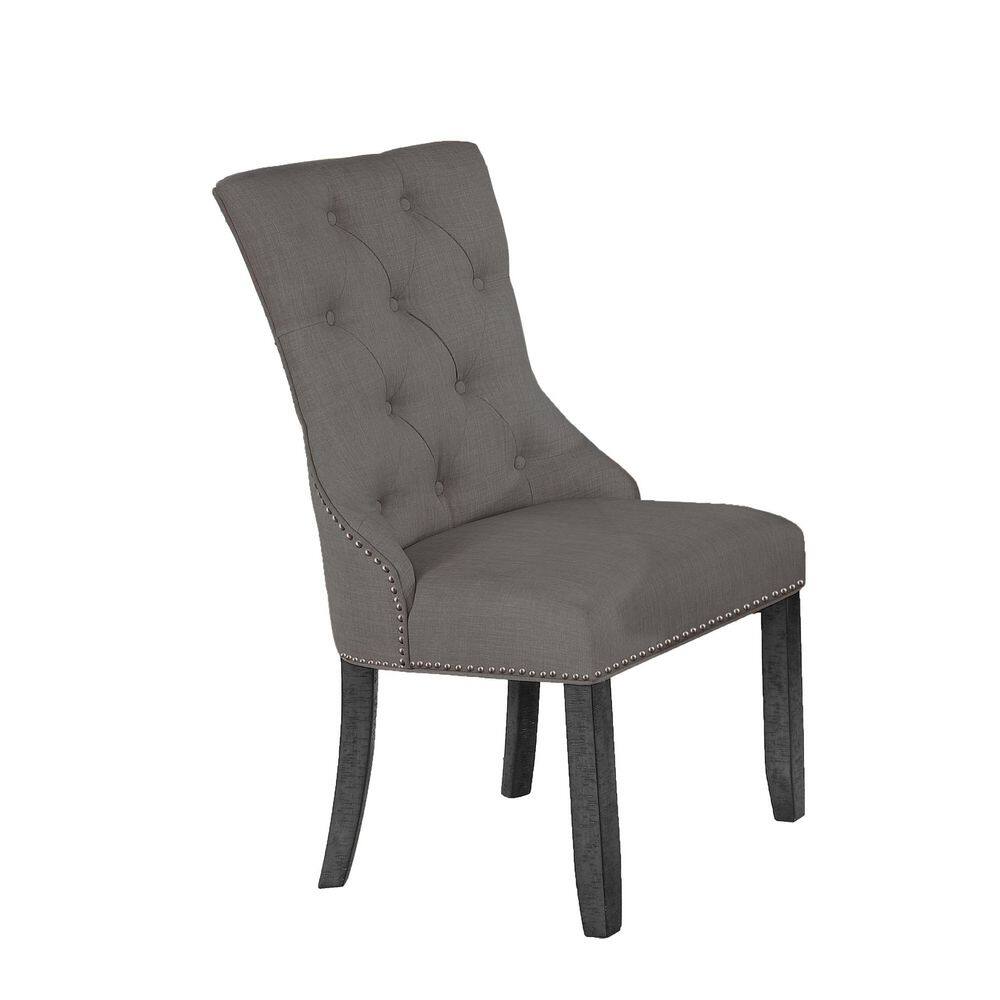 Dark Gray Wood Extendable Dining Set with Gray Linen Chairs
