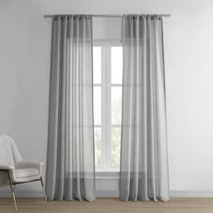Paris Grey Patterned Faux Linen Sheer Curtain - 50 in. W x 84 in. L Rod Pocket with Back Tab Single Window Panel