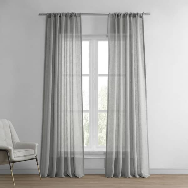 Exclusive Fabrics & Furnishings Paris Grey Patterned Faux Linen Sheer Curtain - 50 in. W x 96 in. L Rod Pocket with Back Tab Single Window Panel