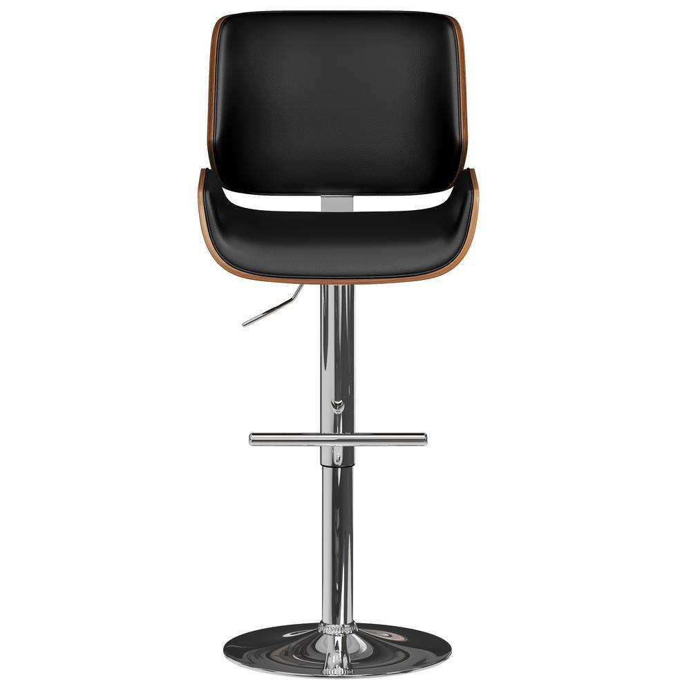 Mid-Century Modern Black Wood Adjustable Swivel Bar Stool