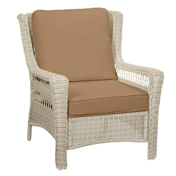 Hampton Bay Park Meadows Off-White Wicker Outdoor Patio Lounge Chair with CushionGuard Toffee Tan Cushions