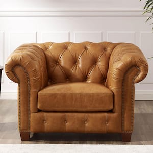 Kingston Saddle Top Grain Leather Chesterfield Arm Chair with Removable Cushion