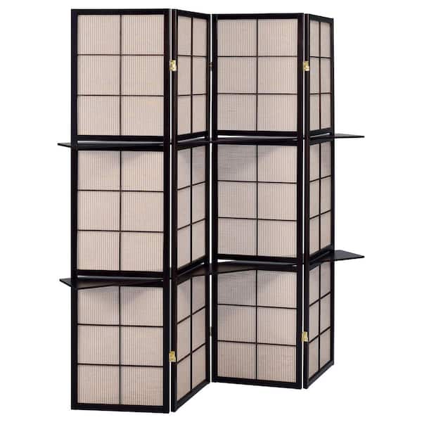 Coaster Iggy Tan and Cappuccino 4-Panel Folding Screen with Removable Shelves