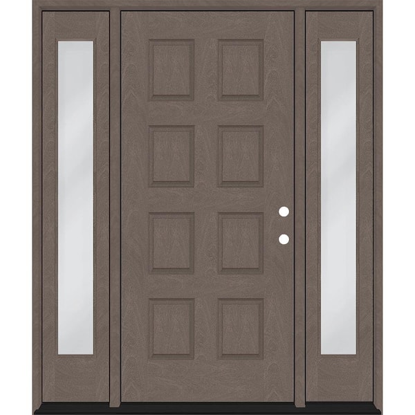 Steves & Sons Regency 68 in. x 80 in. 8-Panel LHIS Ashwood Stain Mahogany Fiberglass Prehung Front Door w/Dbl 14in.Sidelites