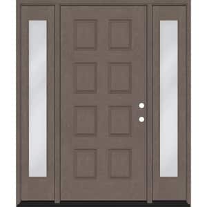Regency 70 in. x 96 in. 8-Panel LHIS Ashwood Stain Mahogany Fiberglass Prehung Front Door with Dbl 12in. Sidelites