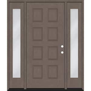 Regency 74 in. x 96 in. 8-Panel LHIS Ashwood Stain Mahogany Fiberglass Prehung Front Door with Dbl 14 in. Sidelites