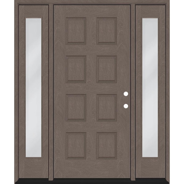 Steves & Sons Regency 74 in. x 96 in. 8-Panel LHIS Ashwood Stain Mahogany Fiberglass Prehung Front Door with Dbl 14 in. Sidelites