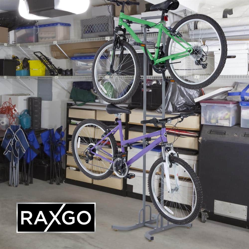 Freestanding Gray Metal Adjustable 2-Bike Storage Rack