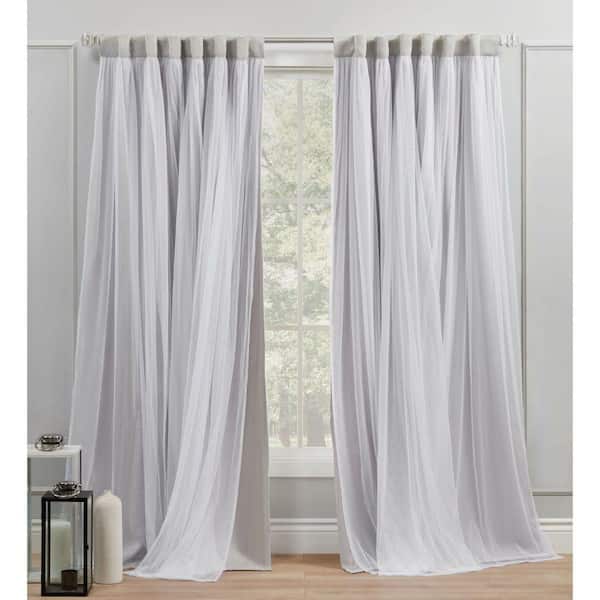 Catarina Cloud Grey Solid Lined Room Darkening Hidden Tab / Rod Pocket Curtain, 52 in. W x 84 in. L (Set of 2)