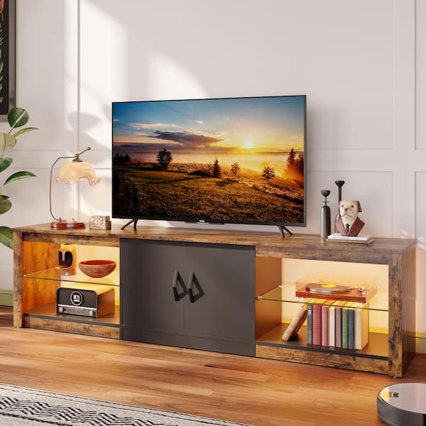Bestier 70 in. Rustic Brown TV Stand Fits TV's Up to 75 in. LED Entertainment Center with Adjustable Shelves and Cabinet