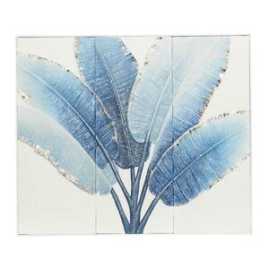 Metal Blue Handmade Palm Leaf Wall Decor with White Backing