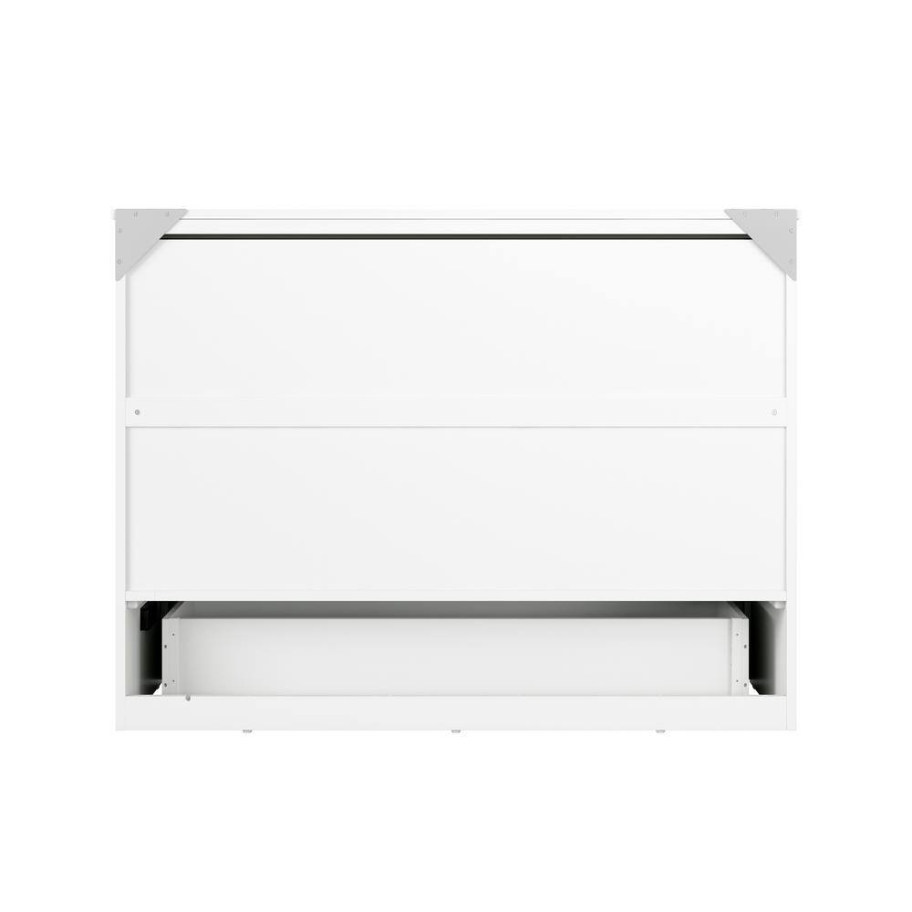 White Wood Frame Full Murphy Bed Chest with Storage Drawer