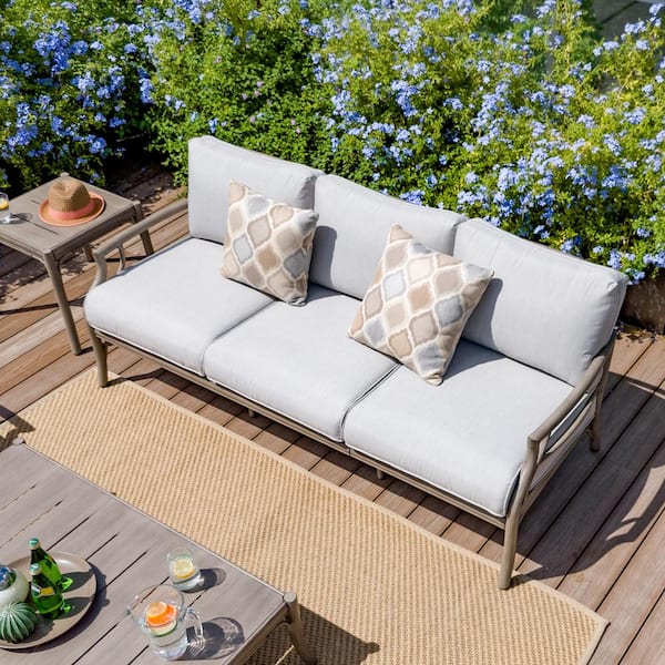 PEAK HOME FURNISHINGS Lamando Aluminum Outdoor Sofa Couch with Light Mixed Gray Cushions