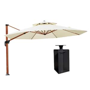 13 ft. Octagon High-Quality Wood Pattern Aluminum Cantilever Polyester Patio Umbrella with Base in Ground, Cream