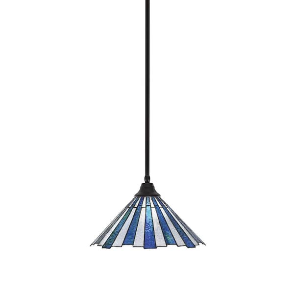 Unbranded Sparta 100-Watt 1-Light Espresso Stem Pendant Light with Sea Ice Art Glass and Light Bulb Not Included