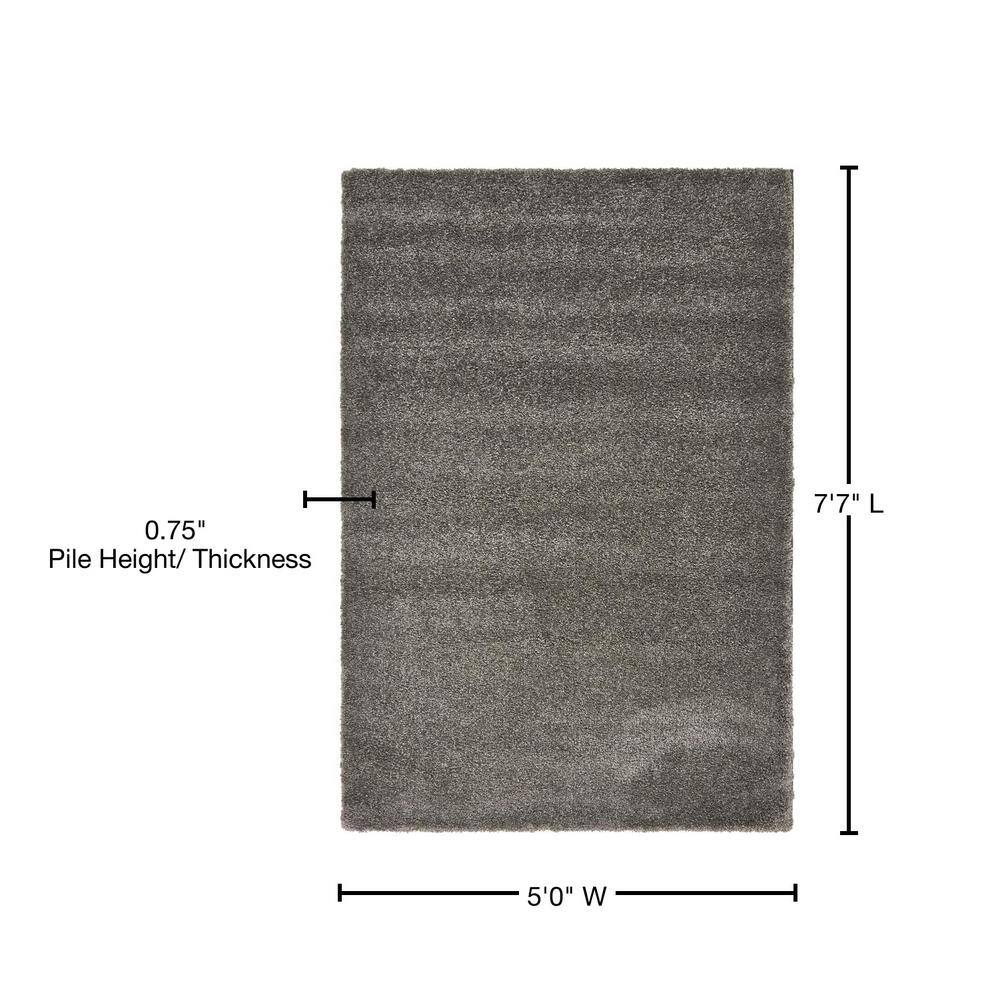 Plush Gray Shag 5' x 7' Synthetic Easy-Care Area Rug