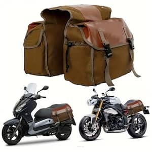 Motorcycle Saddle Bag with Large Capacity, Canvas Panniers Bags for Bicycle Bike Motor, Khaki