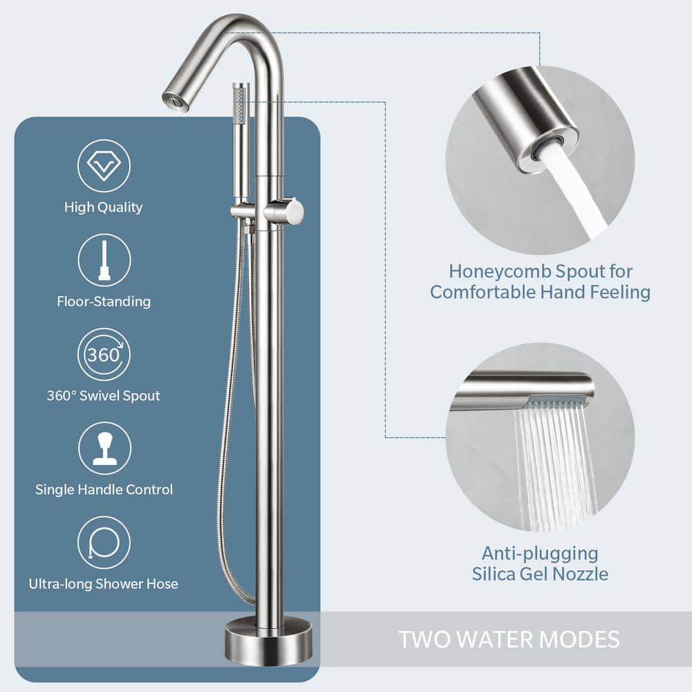 Brushed Nickel Freestanding Tub Faucet with Hand Shower