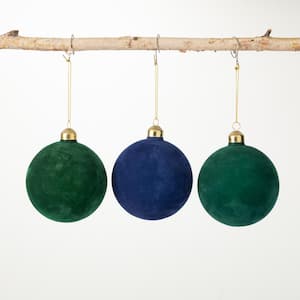 4 in. Blue Velvet Ball Ornament (Set of 3)