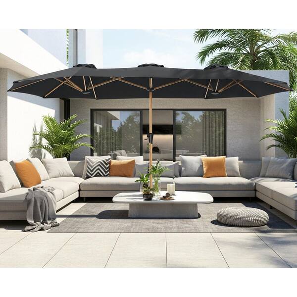 black steel patio umbrella 100LB Galvanized Base With Levelers Heaven duty frame with six steel ribs SUMMIT LIVING 6-Piece Outdoor Patio