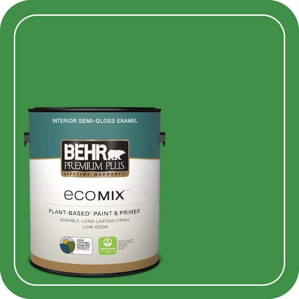 1 gal. #440B-7 Par Four Green Semi-Gloss Enamel EcoMix Plant-Based Interior Paint & Primer