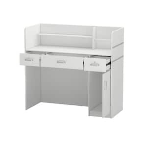 47.2 in. Rectangle White Wood Writing Desk Reception Desk Executive Computer Workstation W/Lockable Drawers, Cabinet